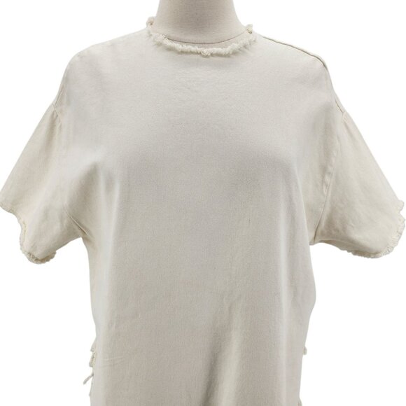 NEW BDG Urban Outfitters Womens Medium Top Fringe Raw Hem Ivory Relaxed Fit - Picture 2 of 11